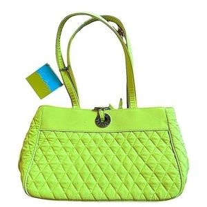 Vera Bradley Toggle Tote in Key Lime Microfiber with Footed Handles Slip Pockets